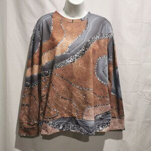 Long Sleeve Crew Neck with Marbled Design Size L NWOT #201
